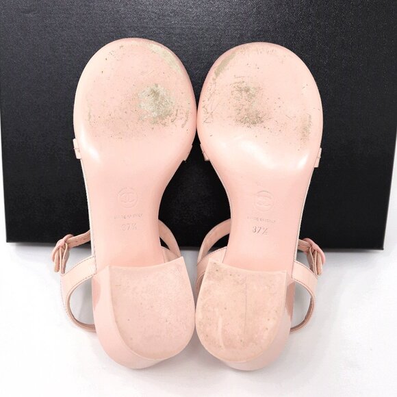 Chanel 37.5 T Strap Thong Sandals Light Pink 23C Chain CC - Picture 12 of 12